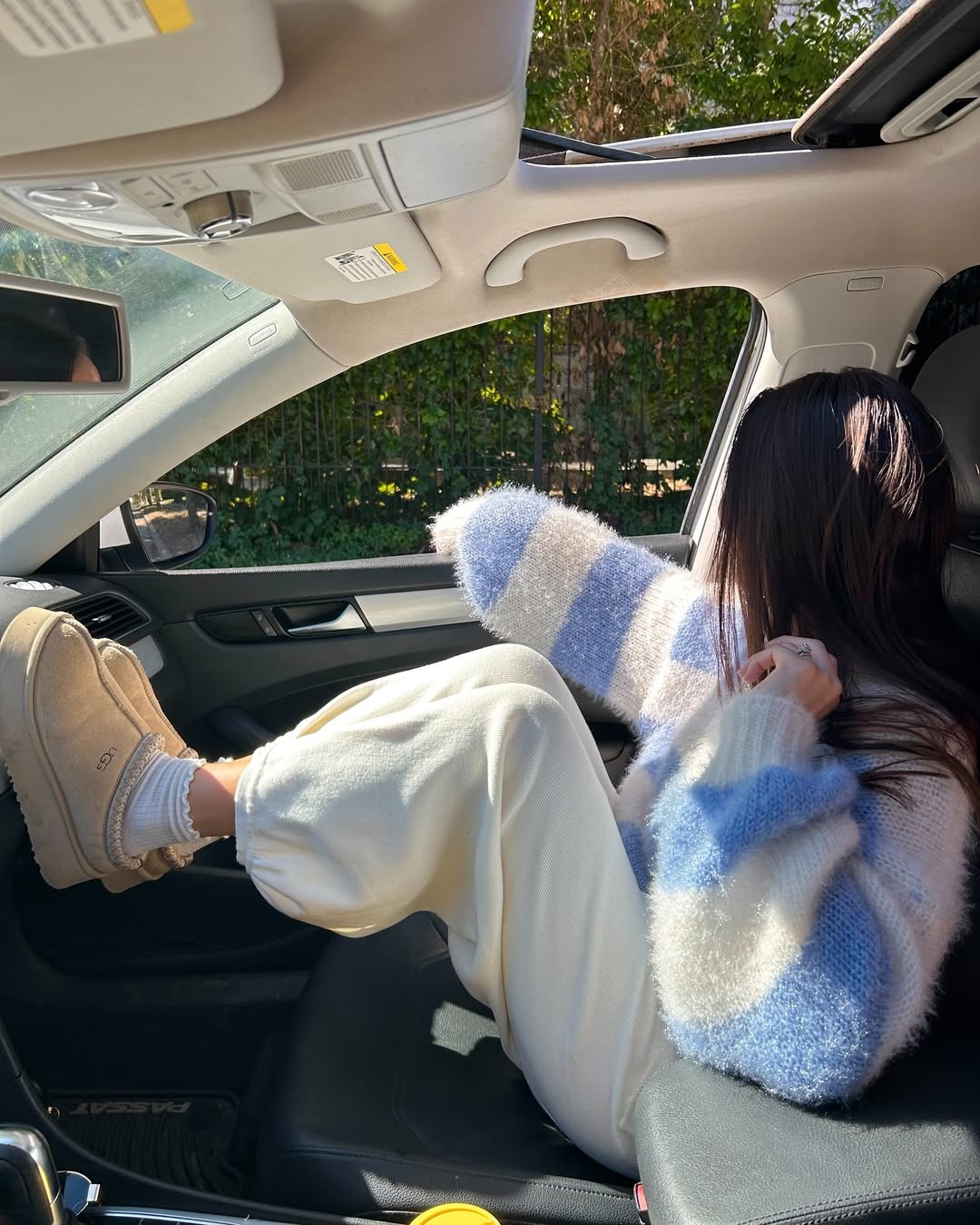 Cozy Striped Sweater With Cream Joggers And Uggs