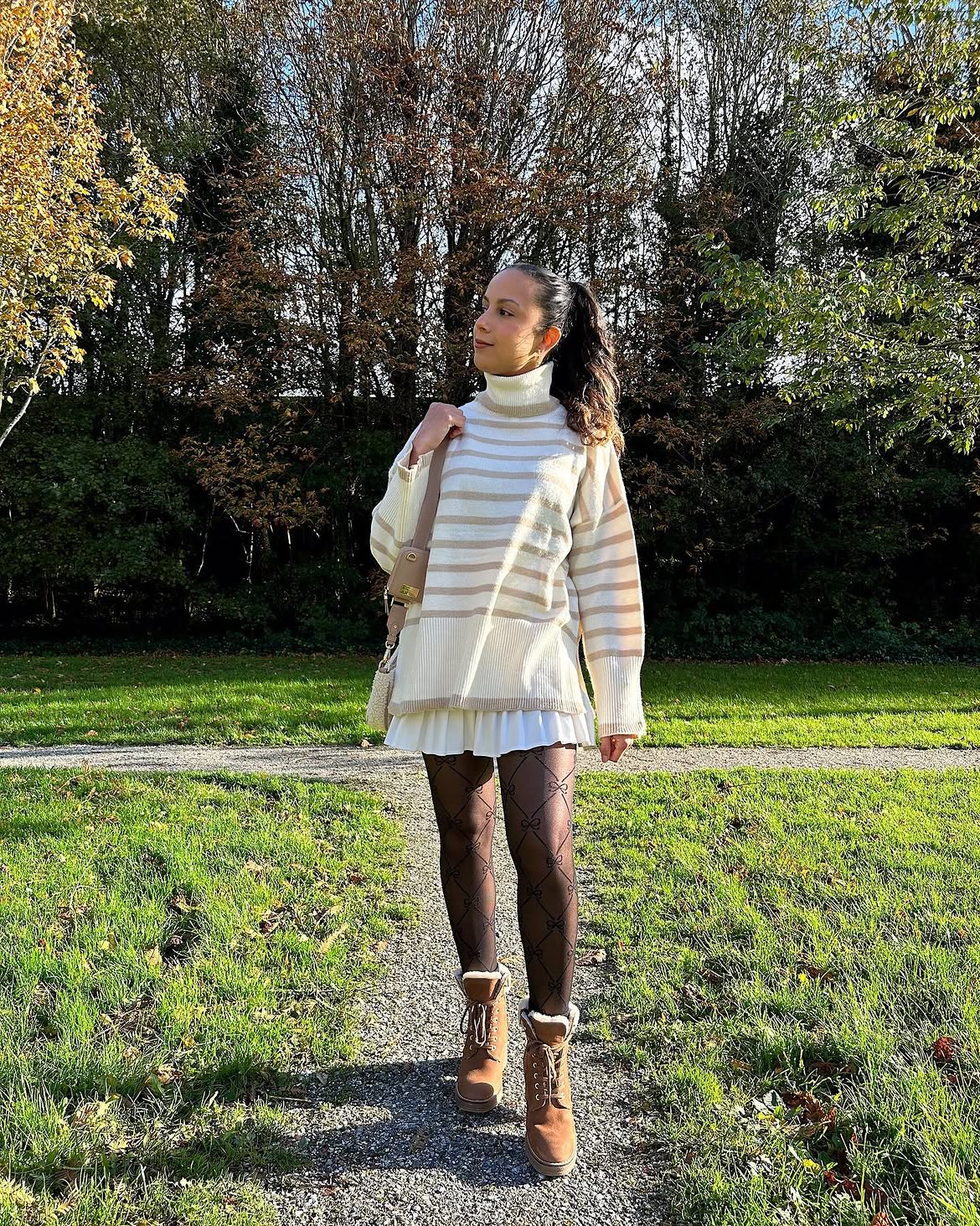 Cozy Striped Turtleneck With Flirty Mini Skirt