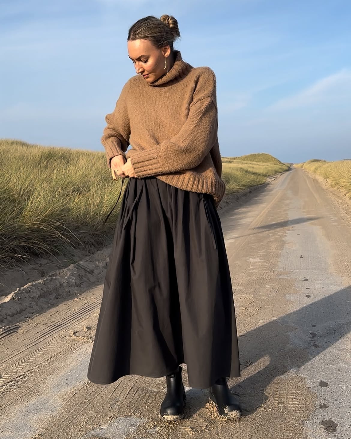 Cozy Turtleneck And Flowy Skirt Fall Ensemble
