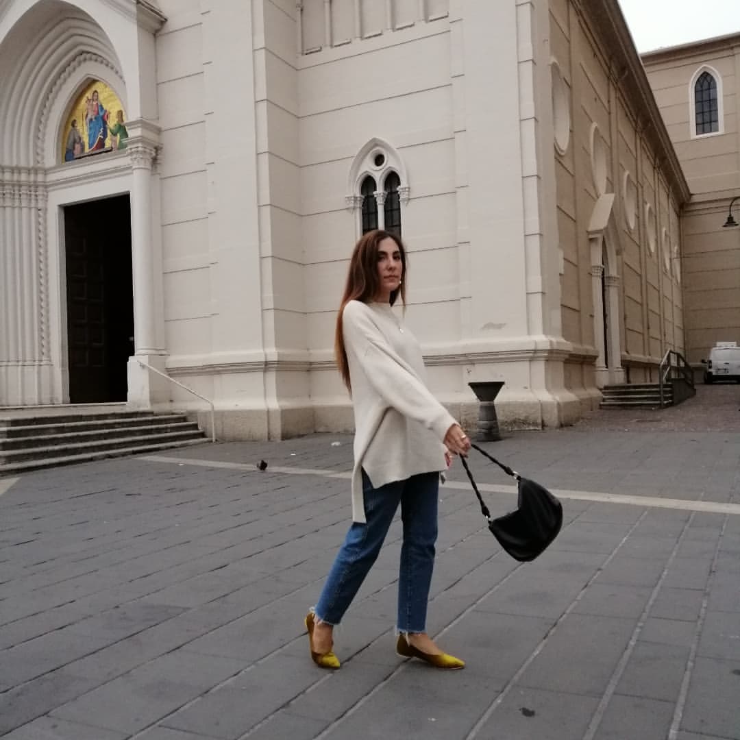 Cream Oversized Sweater With Straight Leg Denim