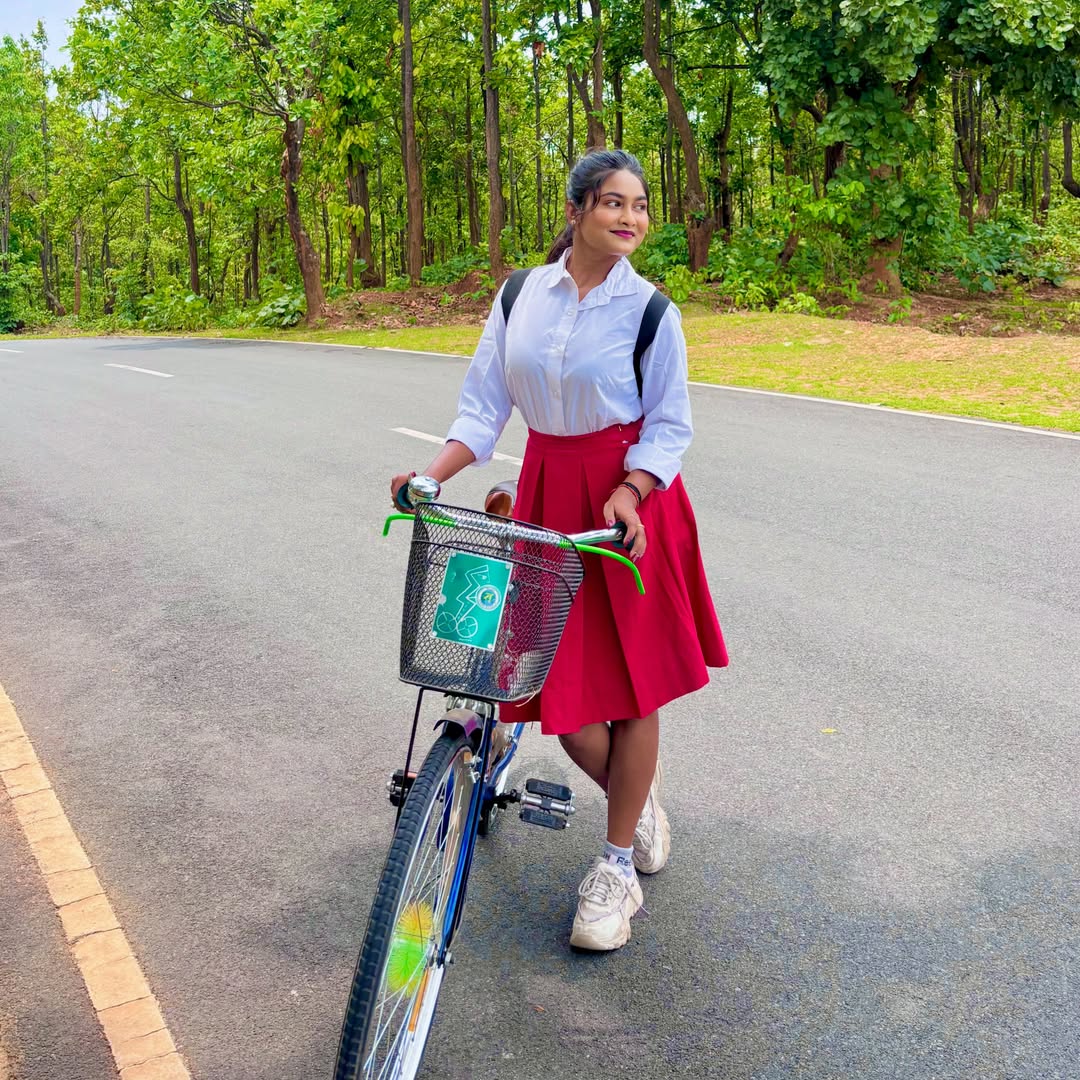 Crisp White Shirt and Red Pleated Skirt School Uniform