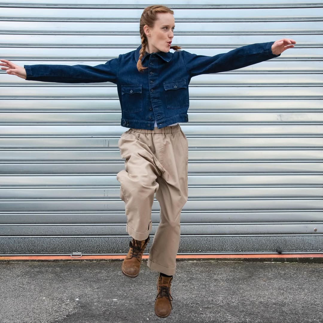 Cropped Denim Jacket With Khaki Cargo Pants