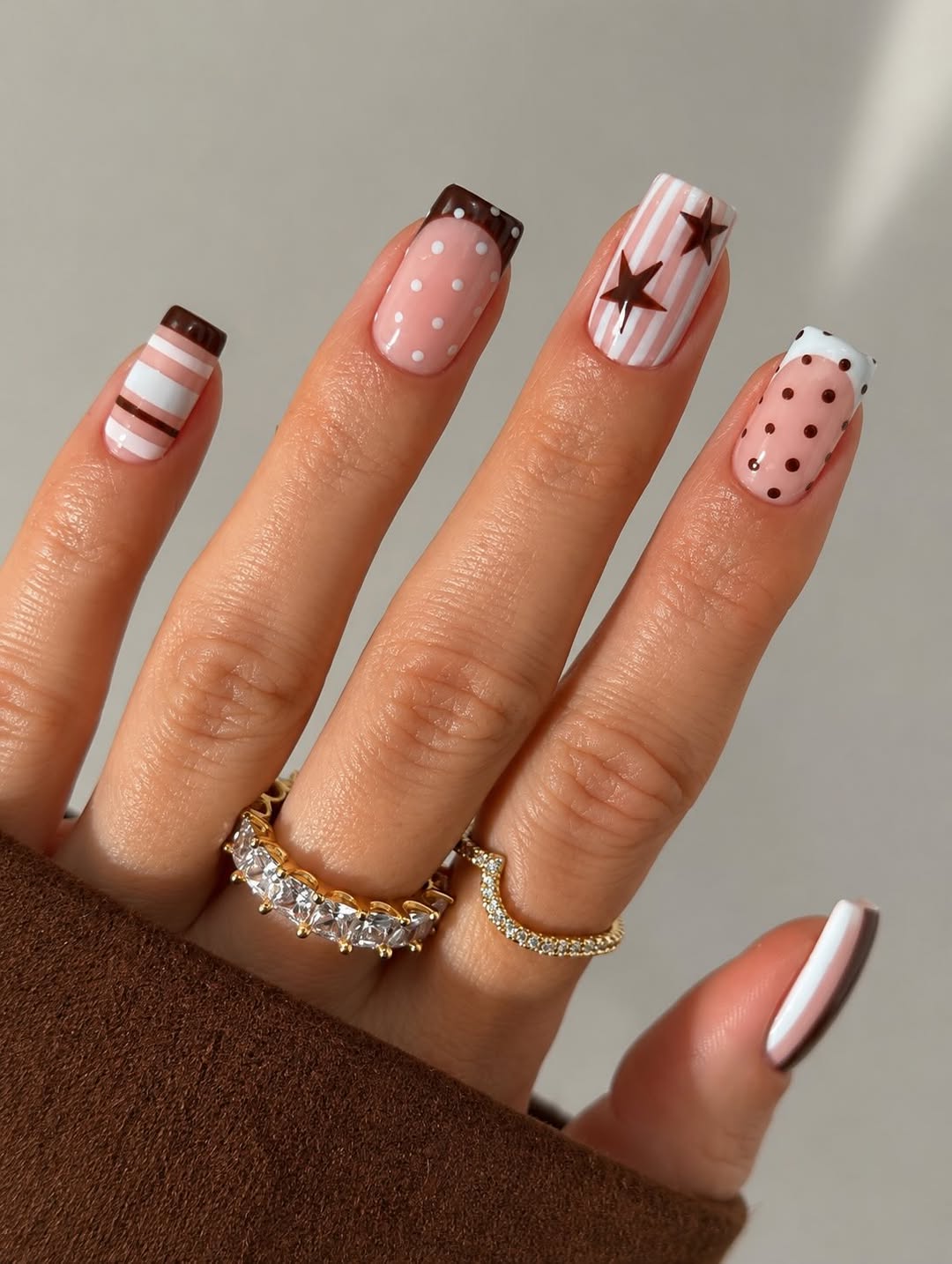 Cute Cartoon Animal Printed Brown Pink Nails