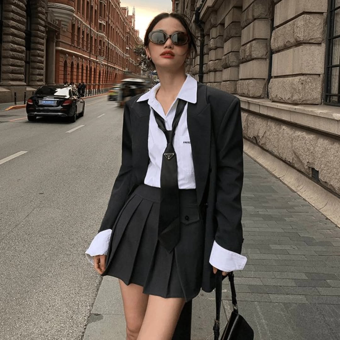 Dark Academia Pleated Skirt And Blazer Uniform