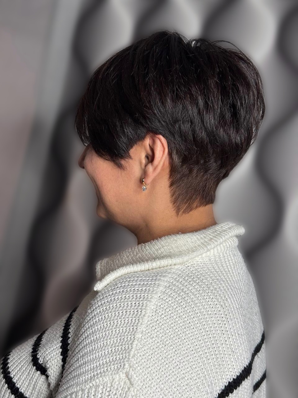 Dark Brown Layered Pixie With Textured Crown