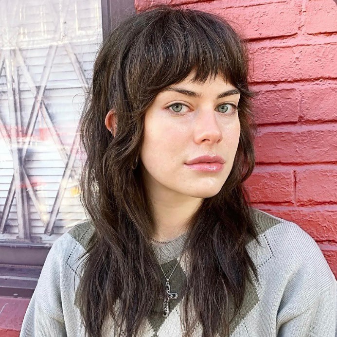 Dark Brunette Wavy Wolf Cut