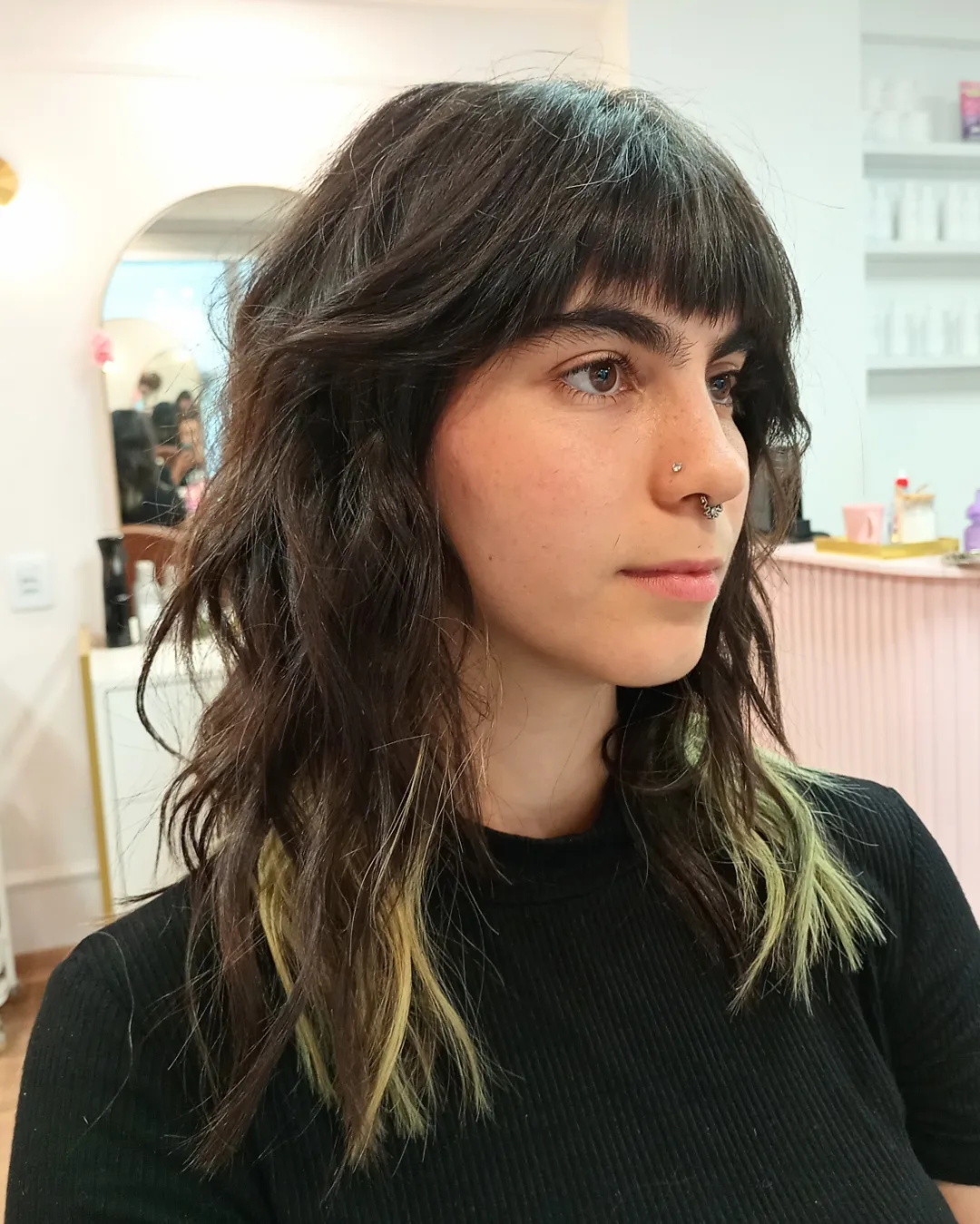 Dark Tousled Shag with Vibrant Underlayer Highlights