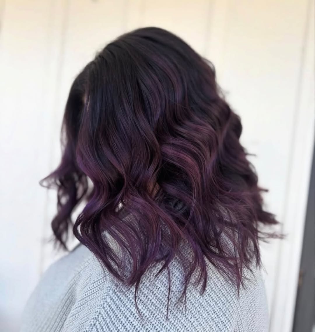 Deep Plum Balayage Medium Waves