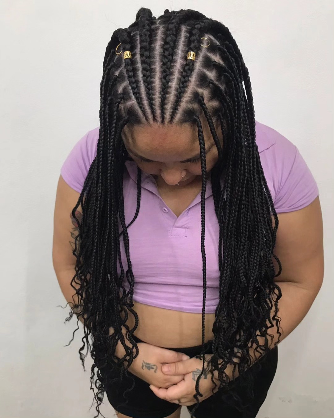 Defined Knotless Box Braids With Gold Cuffs