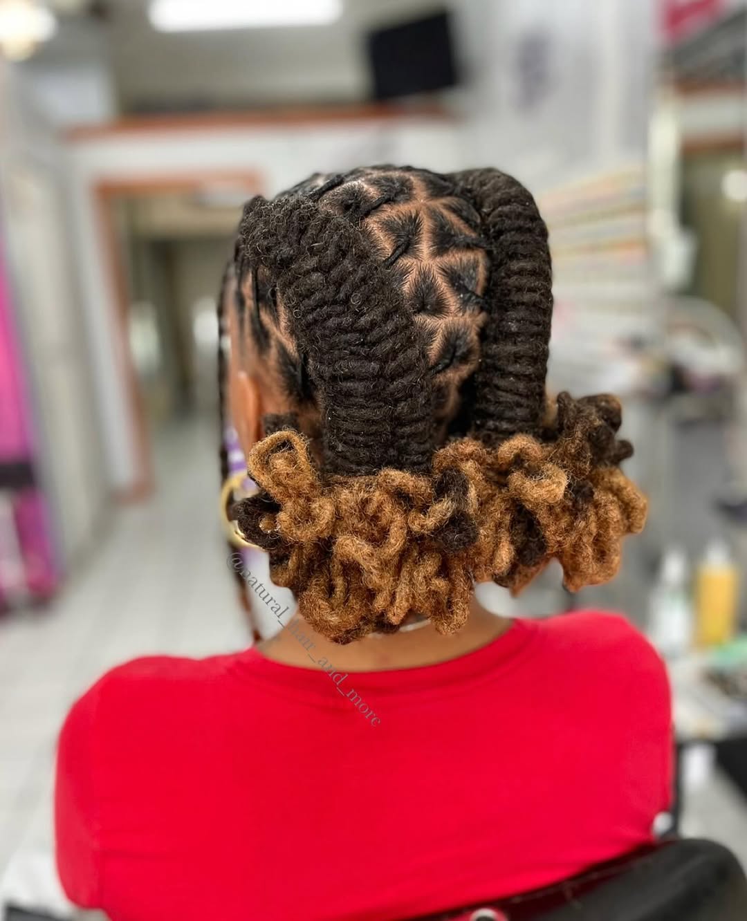 Defined Locs Updo With Playful Honey Blonde Ends