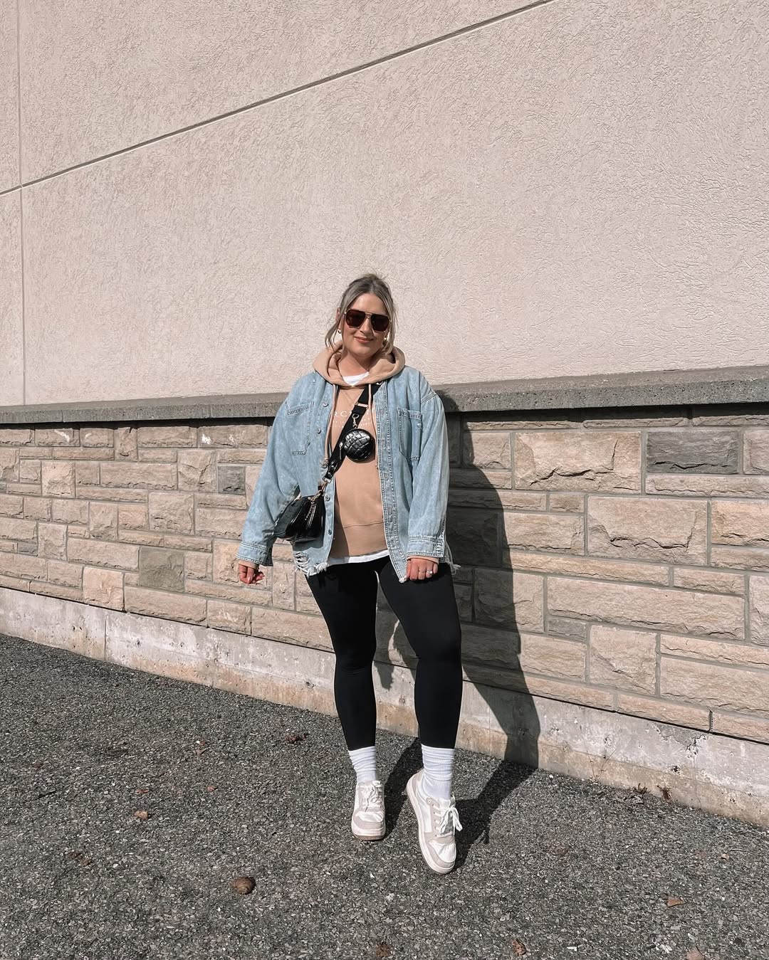 Denim Jacket Over Hoodie With Leggings
