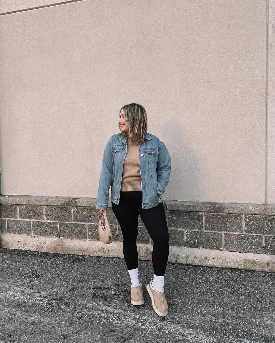 Denim Jacket With Cozy Knit And Leggings