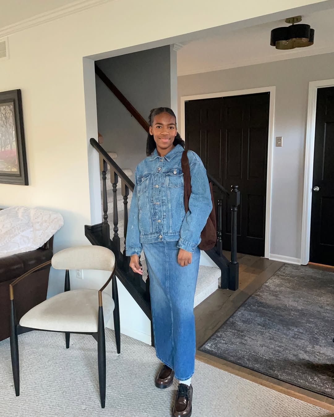 Denim On Denim Maxi Skirt & Jacket Outfit