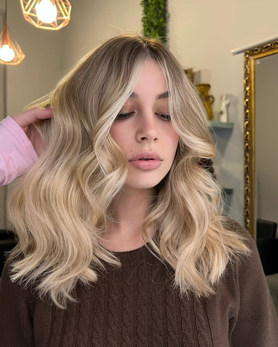 Dirty Blonde Wavy Lob With Face Framing Layers