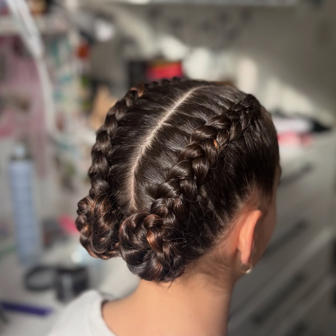 Double French Braids Into Chic Buns