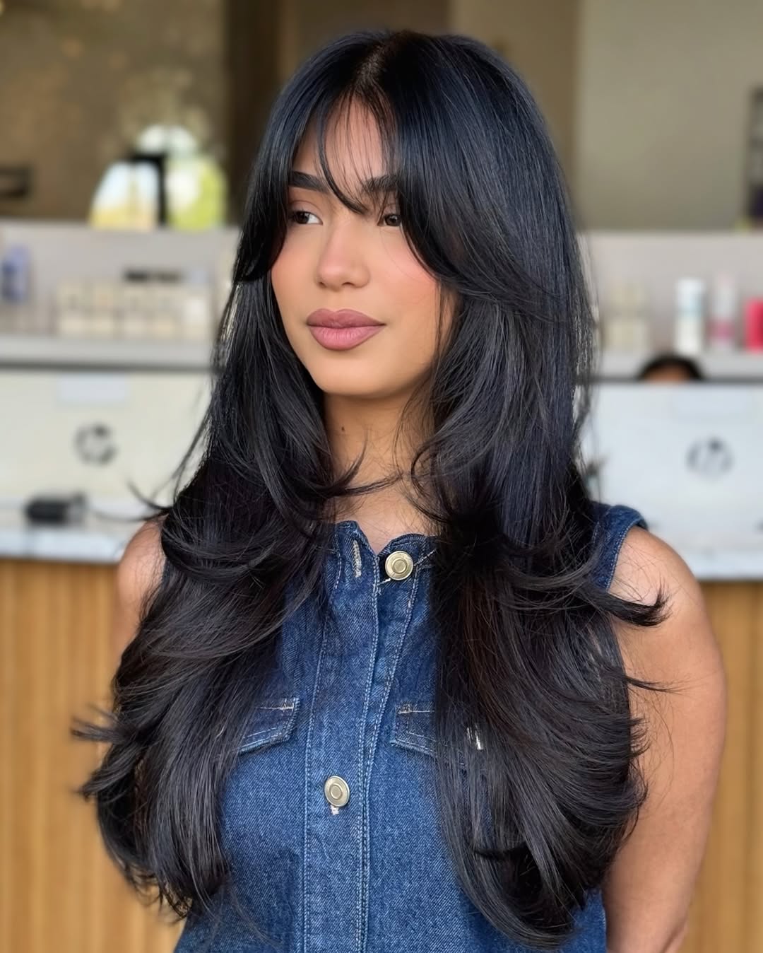 Dramatic Face-Framing Layers With Dark Espresso Hair