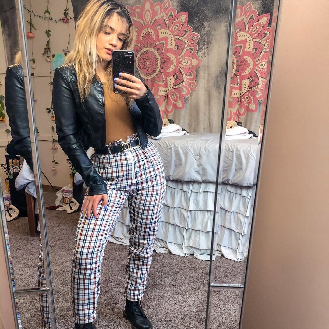 Edgy Plaid Pants With Leather Jacket Outfit