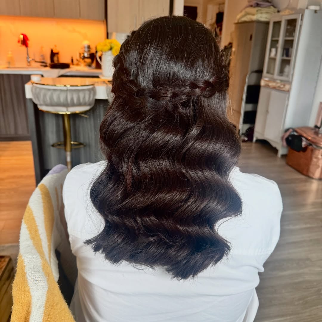 Elegant Braided Crown With Hollywood Waves