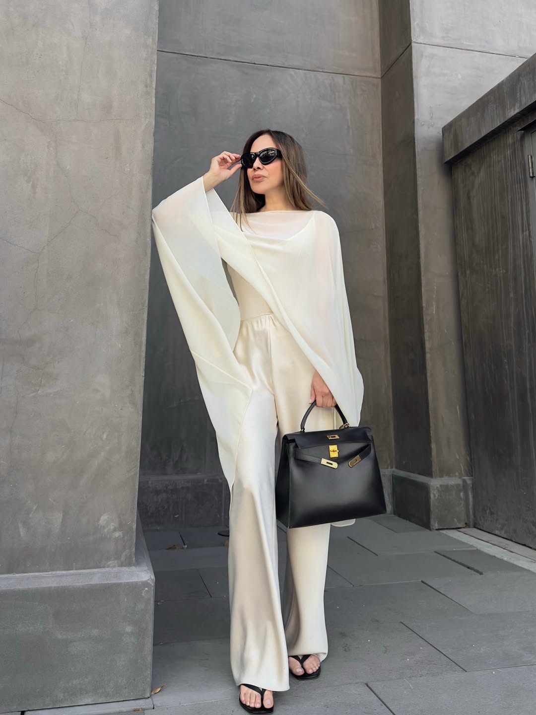 Elegant Cream Wide-Leg Jumpsuit With Cape Overlay