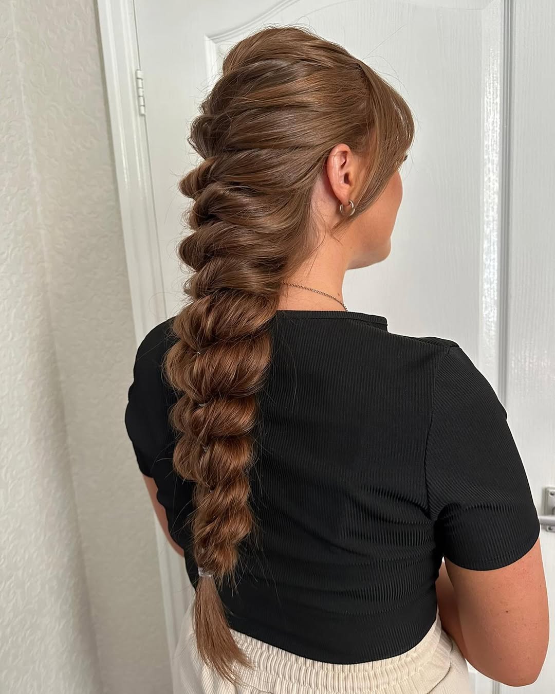 Exaggerated Bubble Braid On Cinnamon Brown Hair