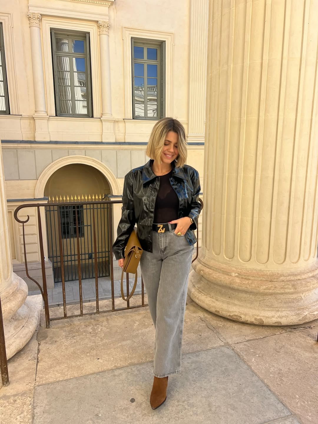 Faux Leather Moto Jacket With Denim and Ankle Boots