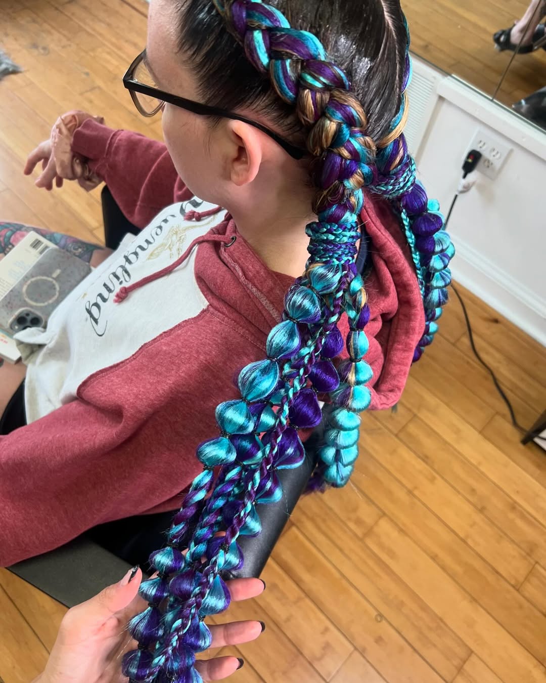 Festival Bubble Braids With Vibrant Turquoise And Purple
