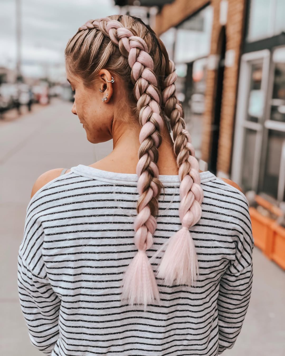Festival French Braids With Pink Hair Extensions