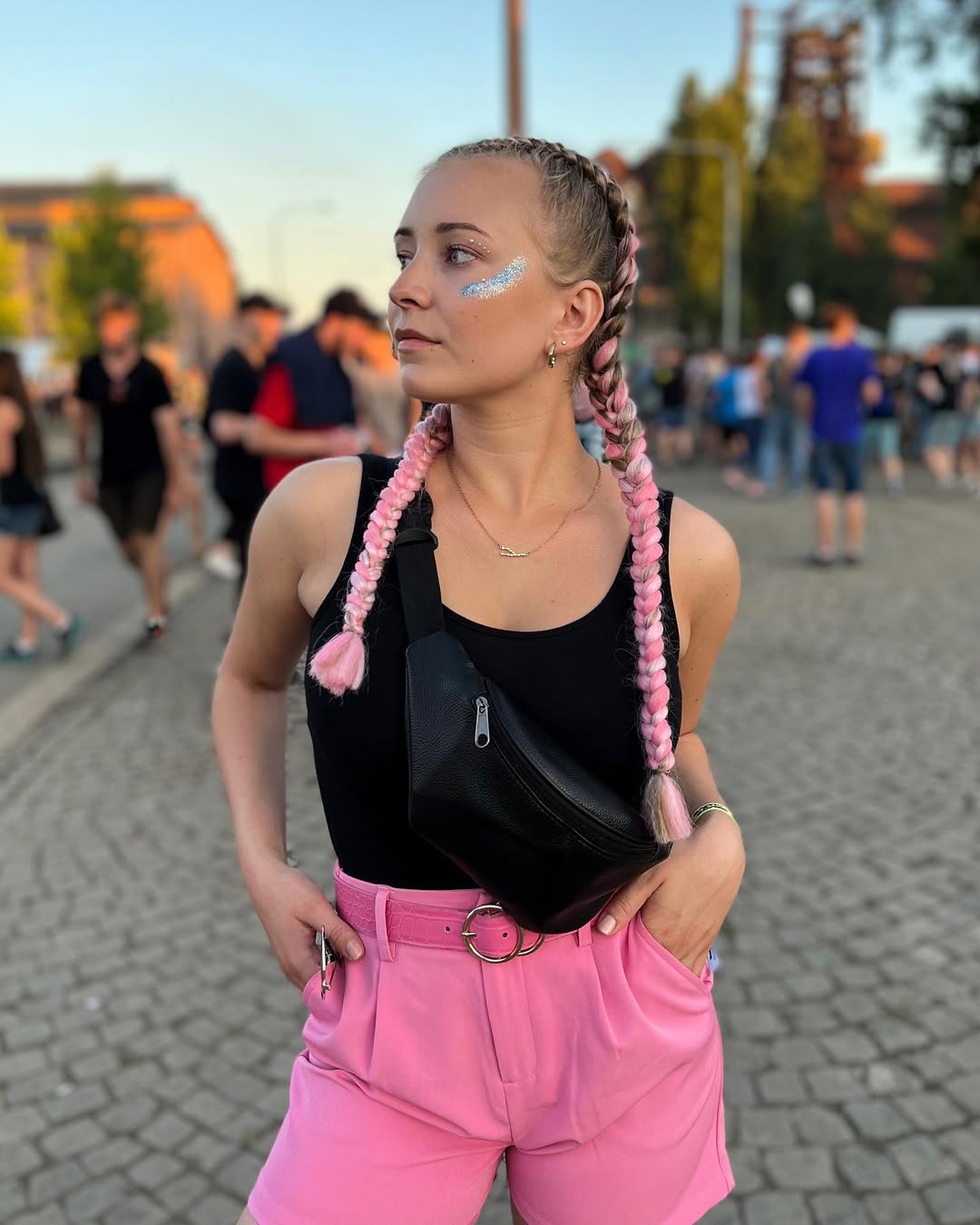 Festival Ready Bubblegum Pink Braids with Glitter Details