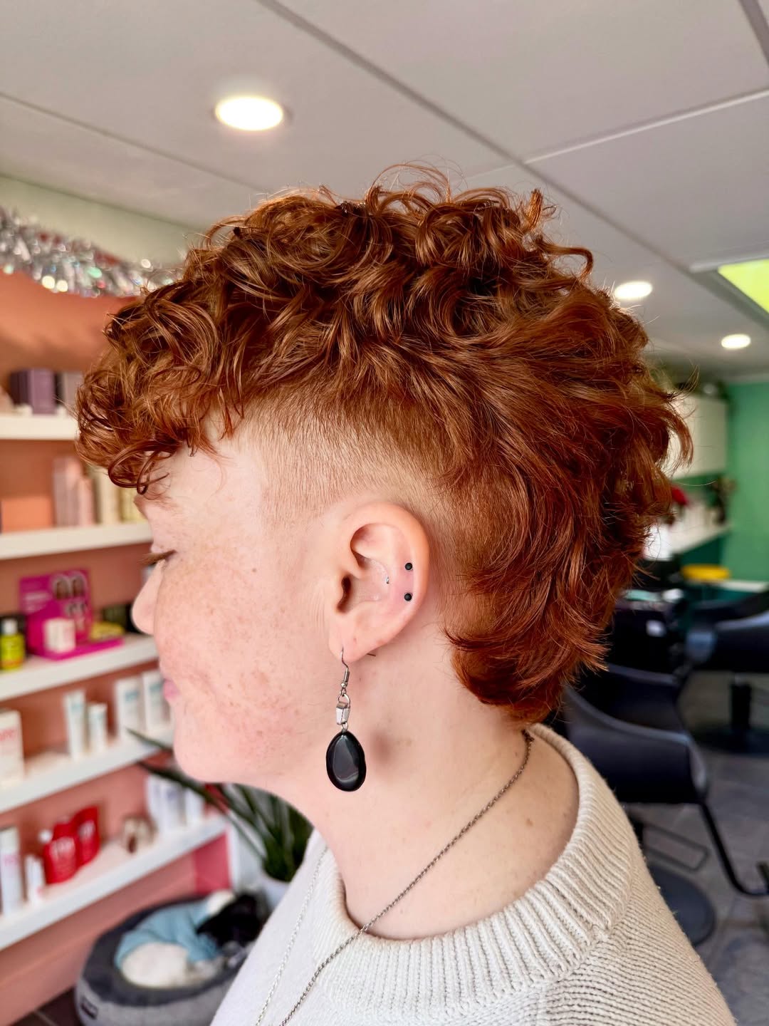 Fiery Ginger Curly Mullet Pixie With Undercut