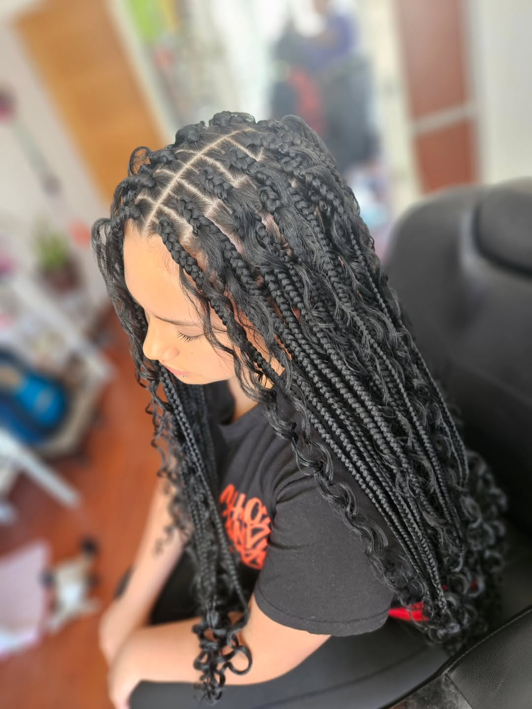 Flawless Long Box Braids With Curly Ends