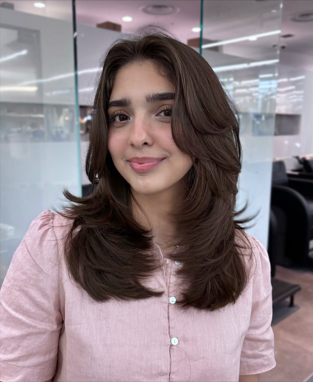 Fluffy Medium Layers With Curtain Bangs