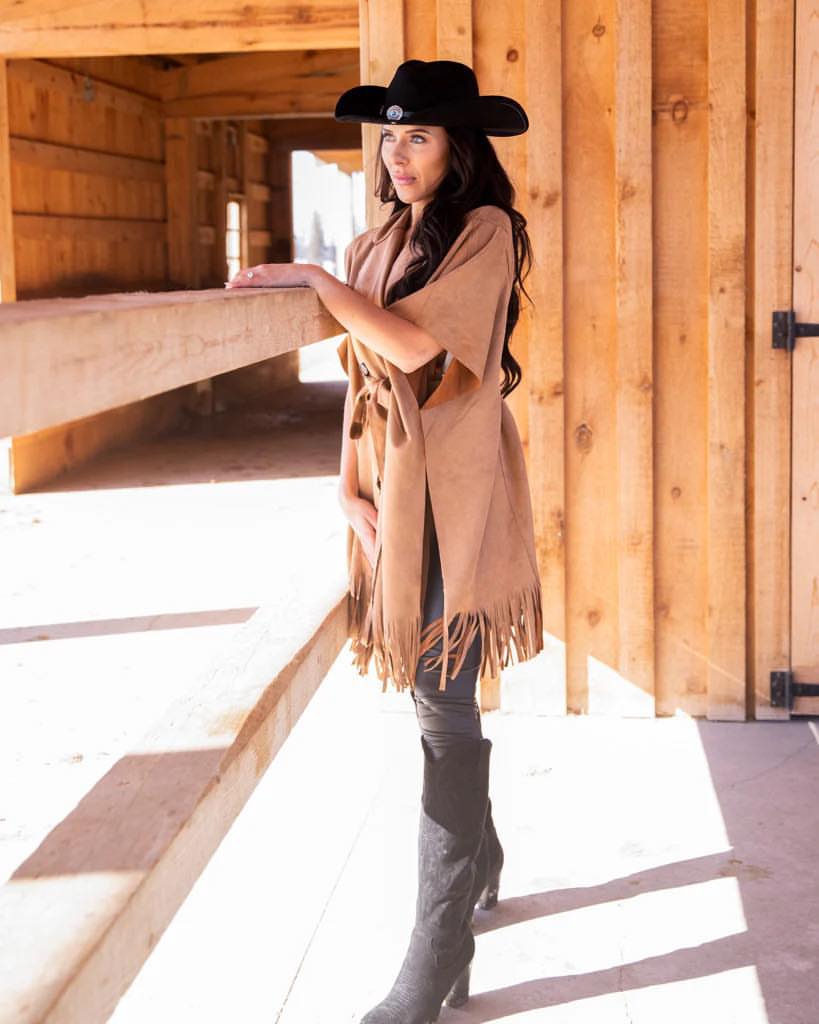 Fringed Poncho With Western Hat And Boots