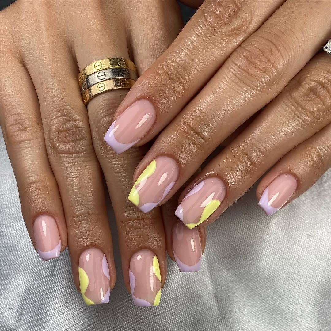 Funky Pastel French Tips and Swirls