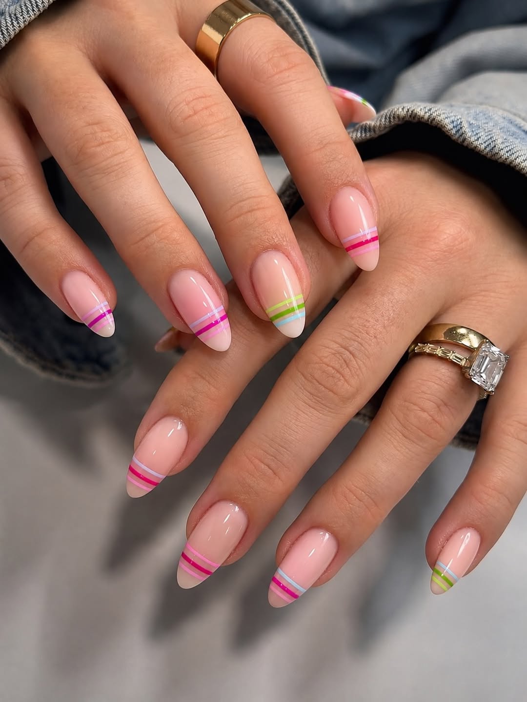 Funky Pastel Stripe Transparent Almond Nails