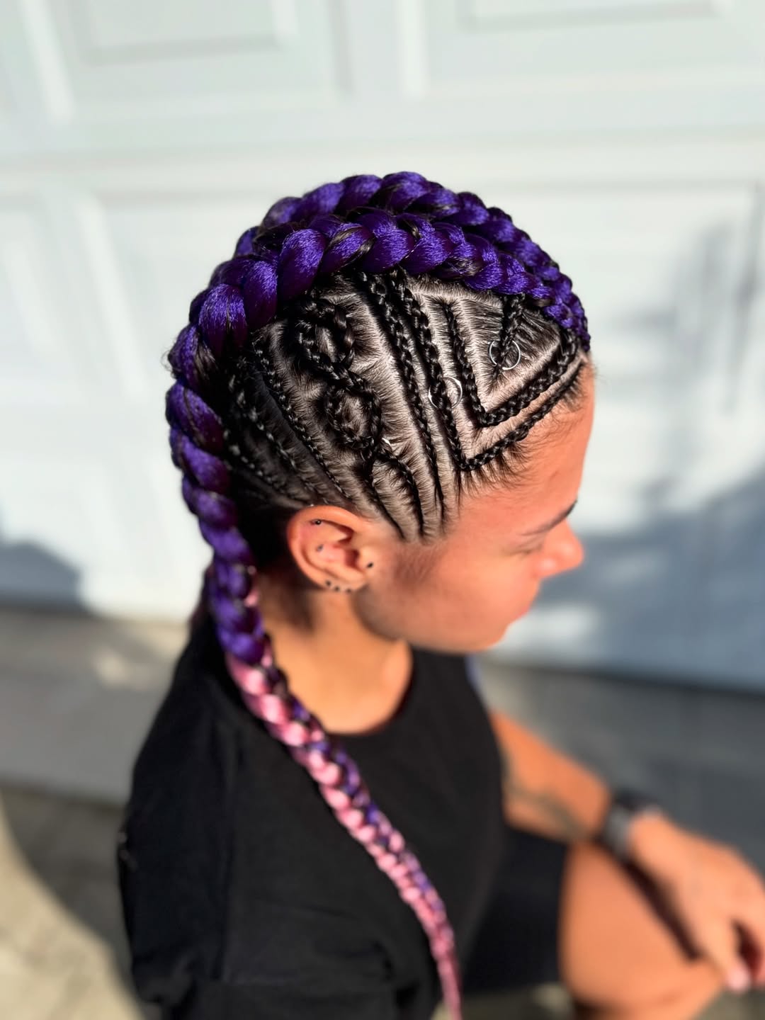 Geometric Braids With Violet & Pink Ombre Finish