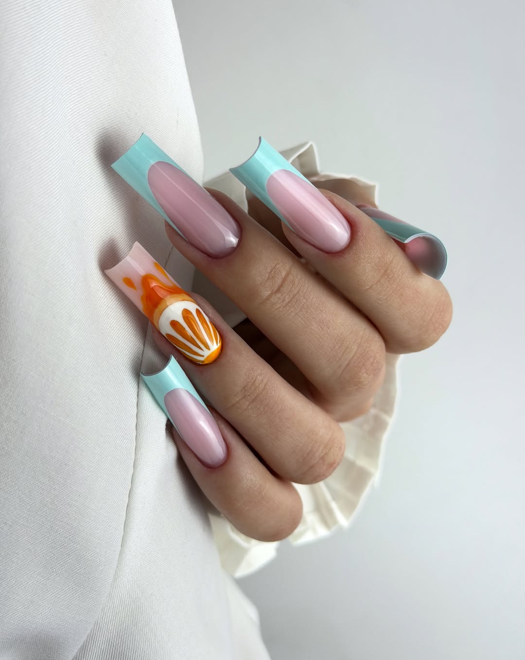 Geometric French Tip Mermaid Coral Nail Art