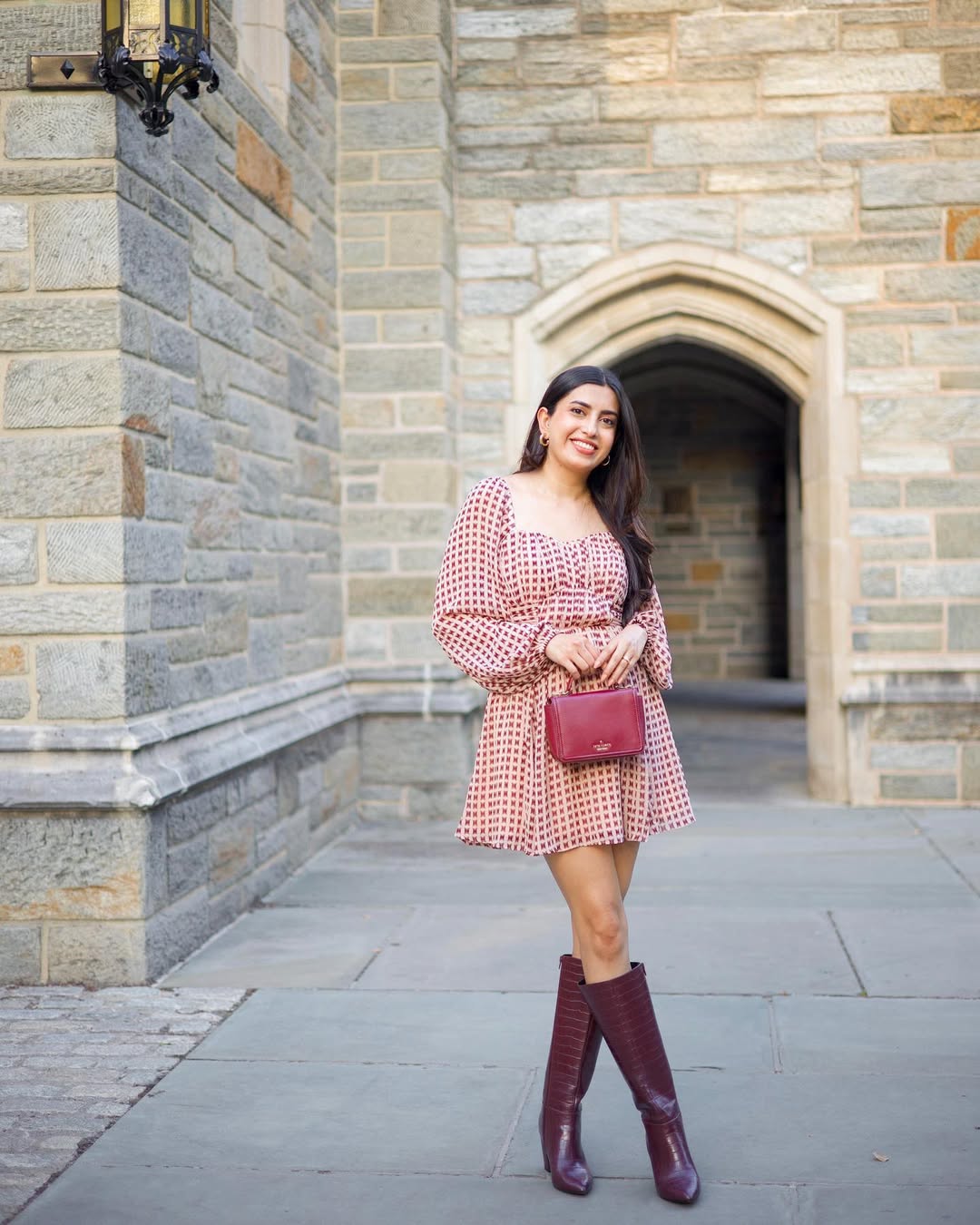 Geometric Print Mini Dress With Knee-High Boots