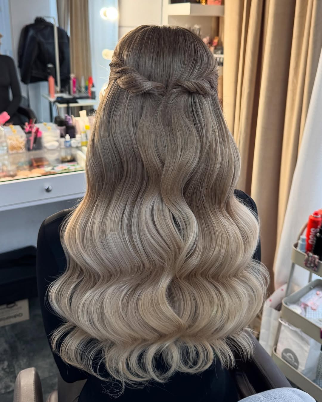 Glamorous Half-Up Twisted Ash Blonde Waves