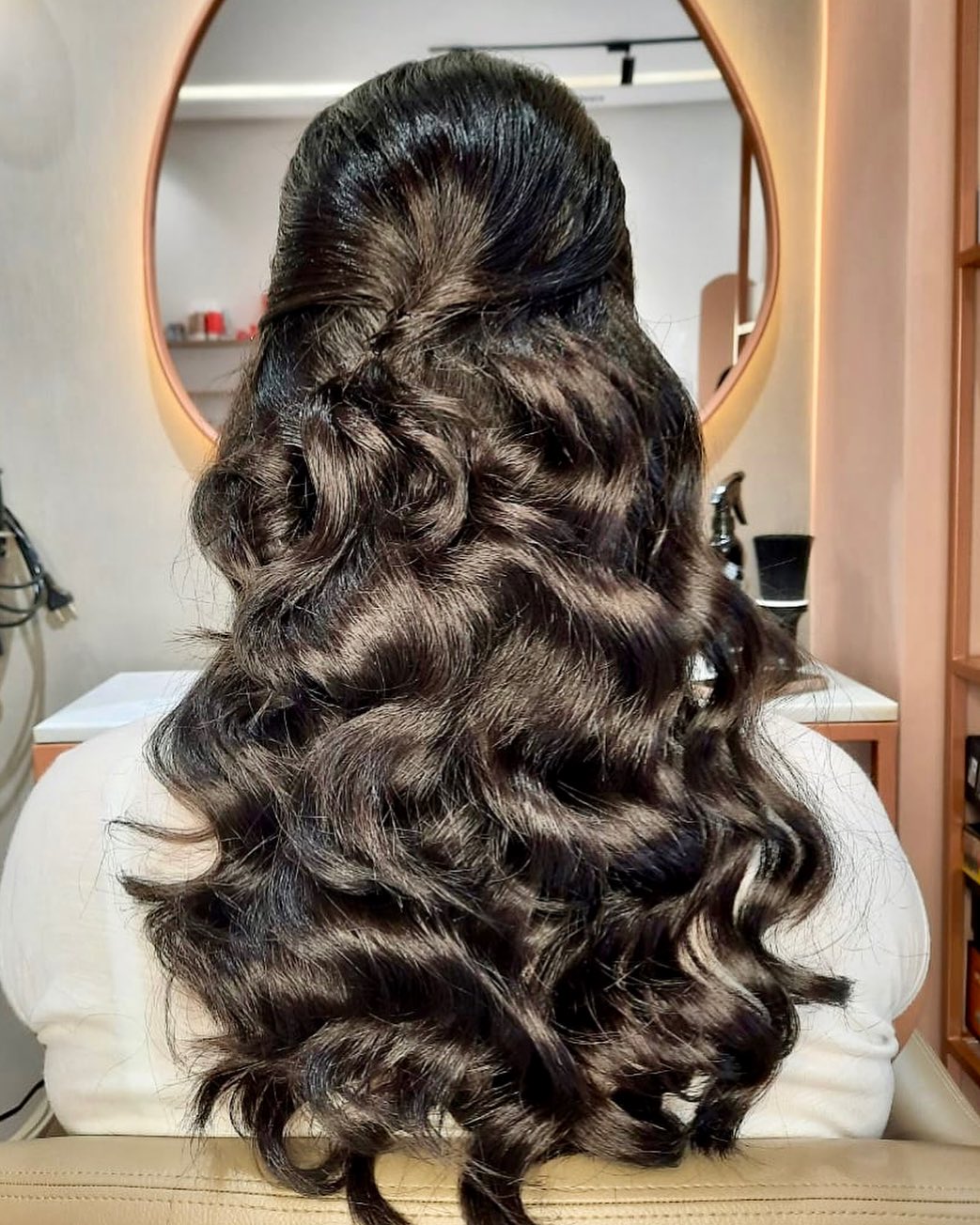 Glamorous Half Up Waves Deep Espresso