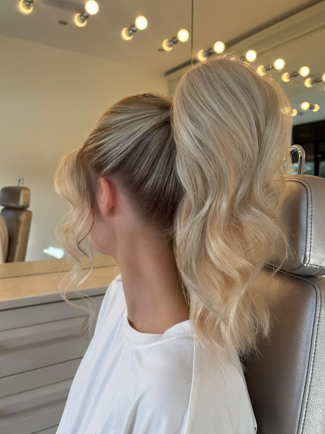 Glamorous High Ponytail Wavy Face Framing Layers