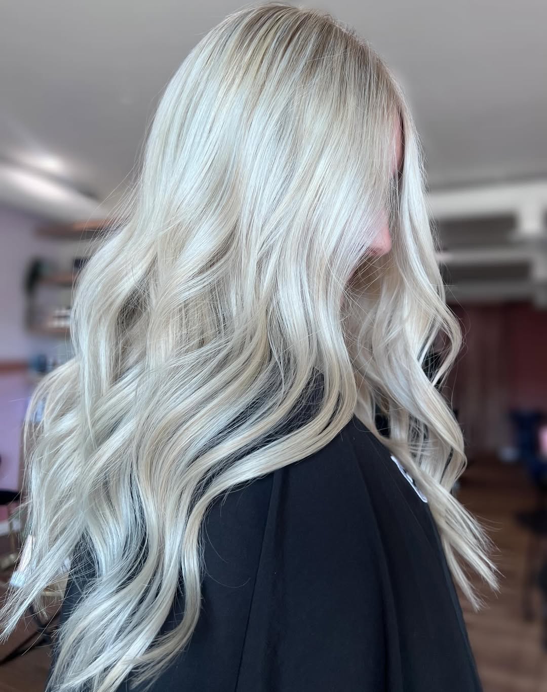 Glamorous Platinum Blonde Waves With Root Shadow