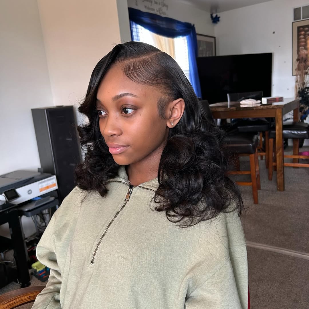 Glamorous Side Part Body Waves and Defined Edges