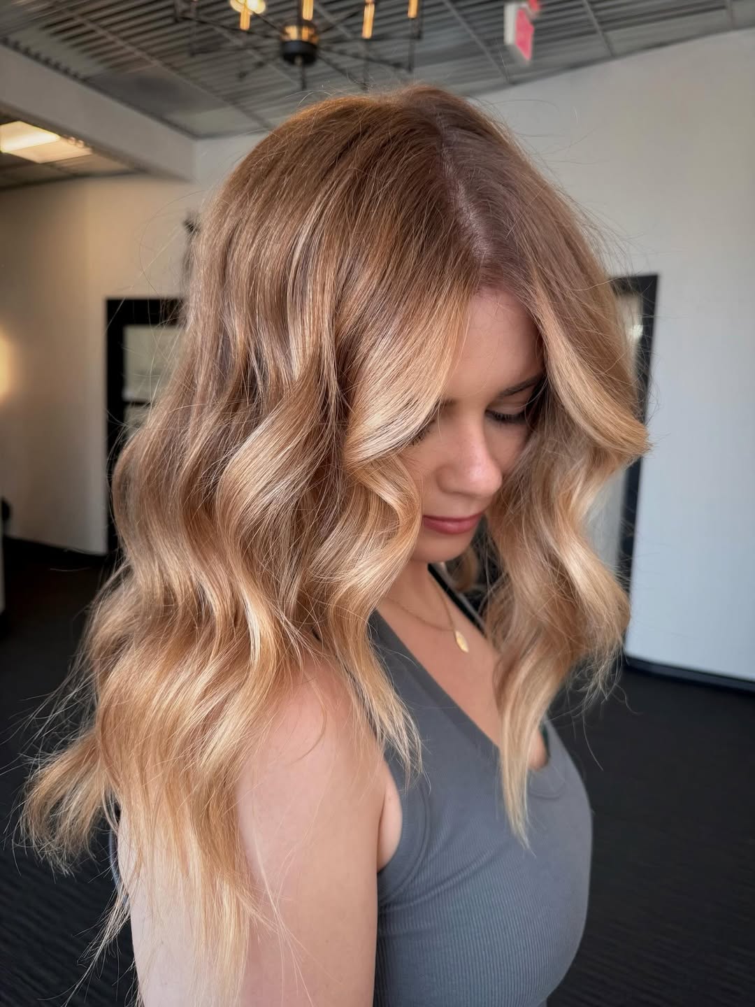 Glamorous Strawberry Blonde Shoulder Length Waves
