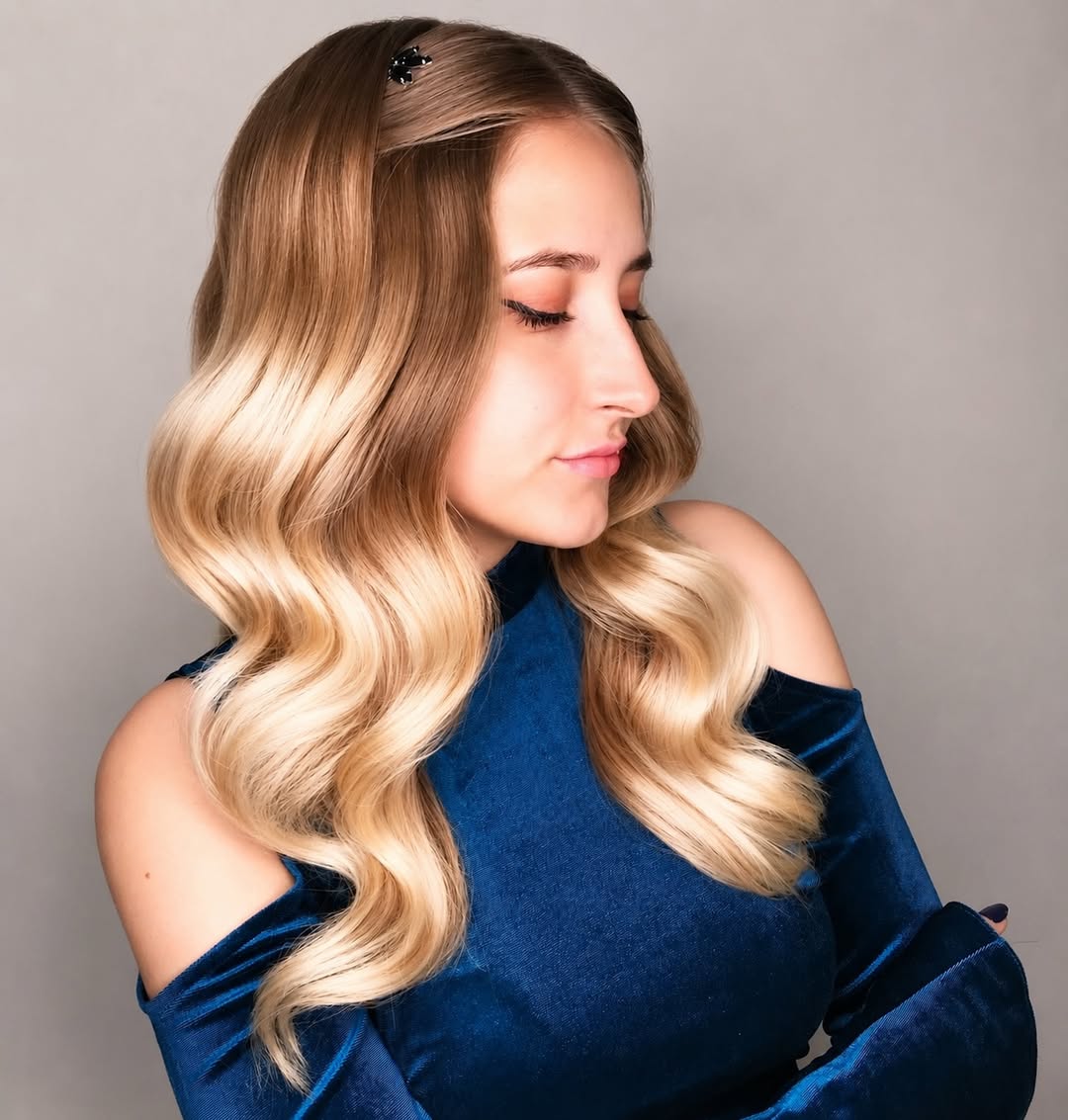 Glamorous Waves With Dark Roots And Blonde Ends