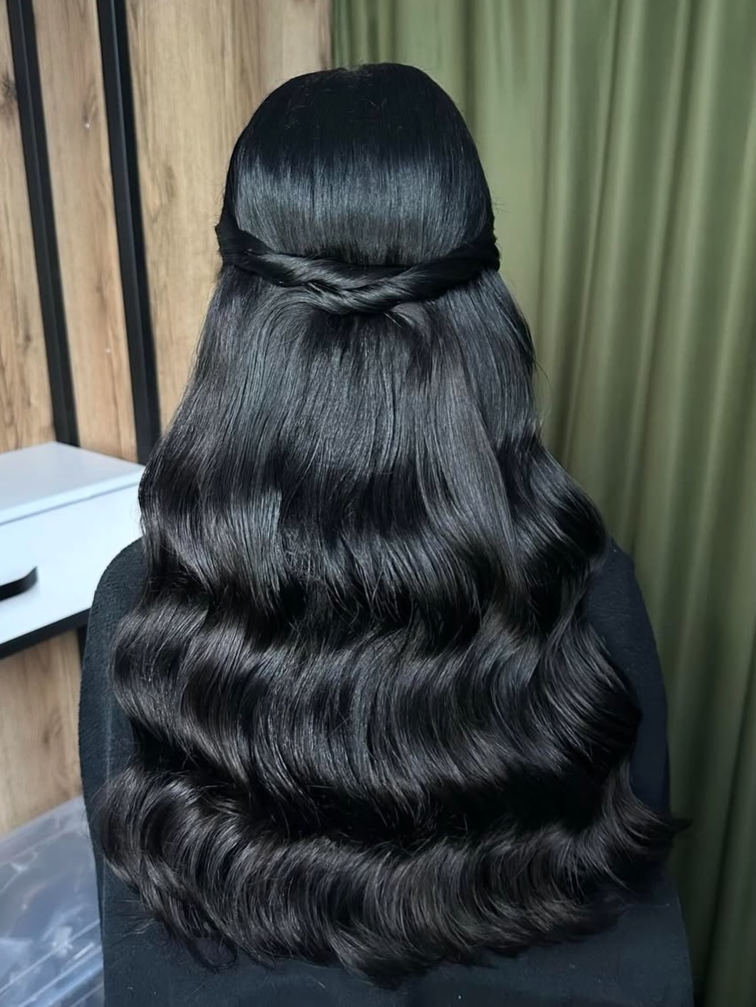 Glamorous Wavy Half-Updo With Twisted Detail