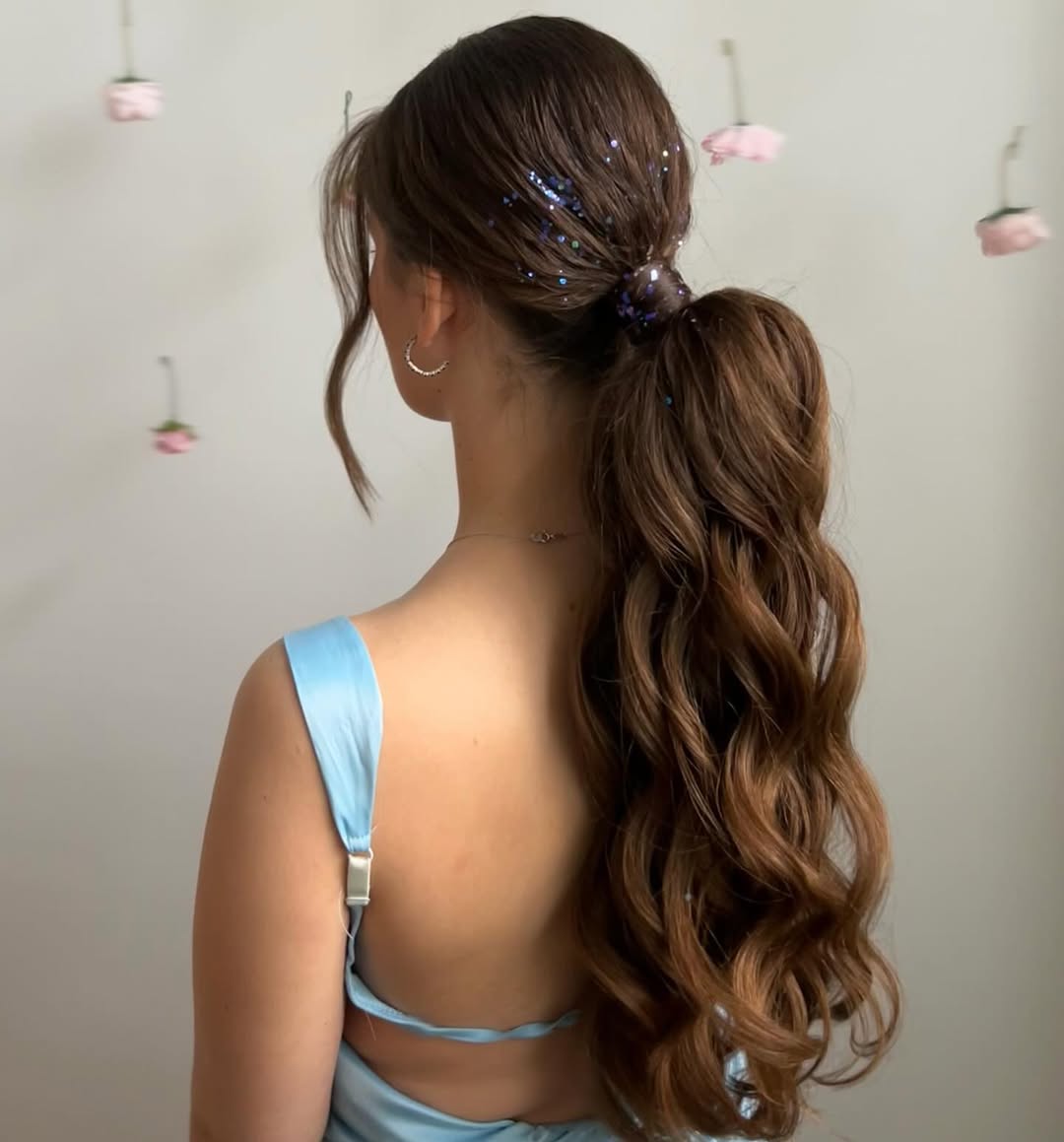 Glamorous Wavy Ponytail With Sparkly Hair Accents