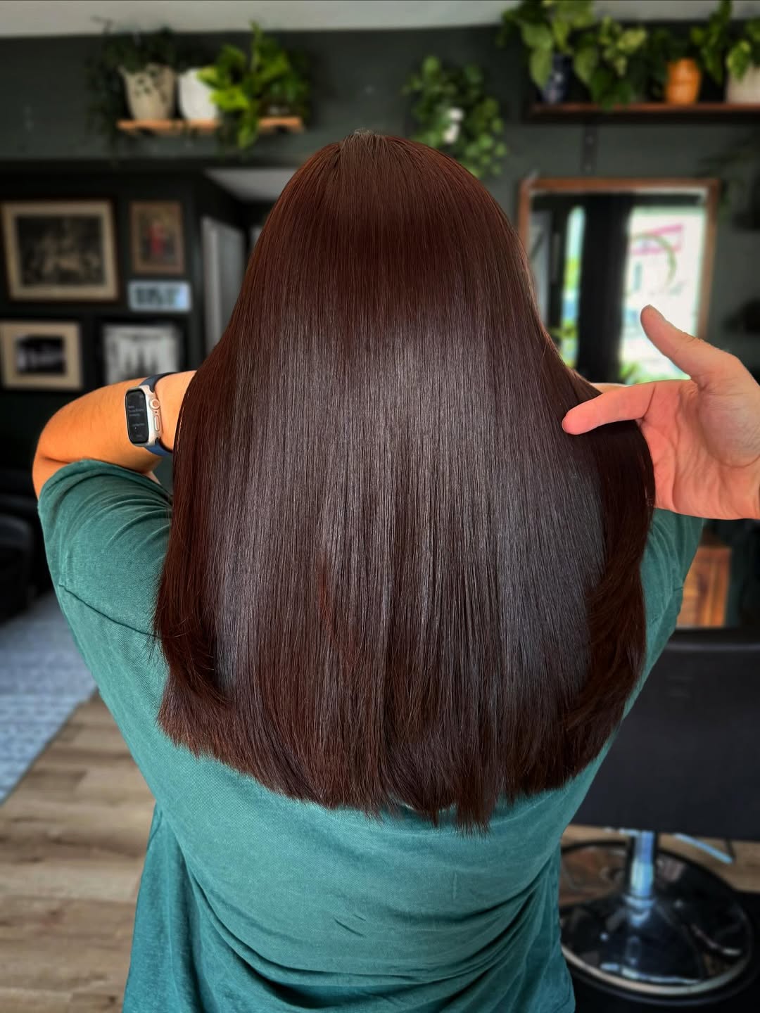 Glossy Chestnut Brown Sleek Mid-Back Strands