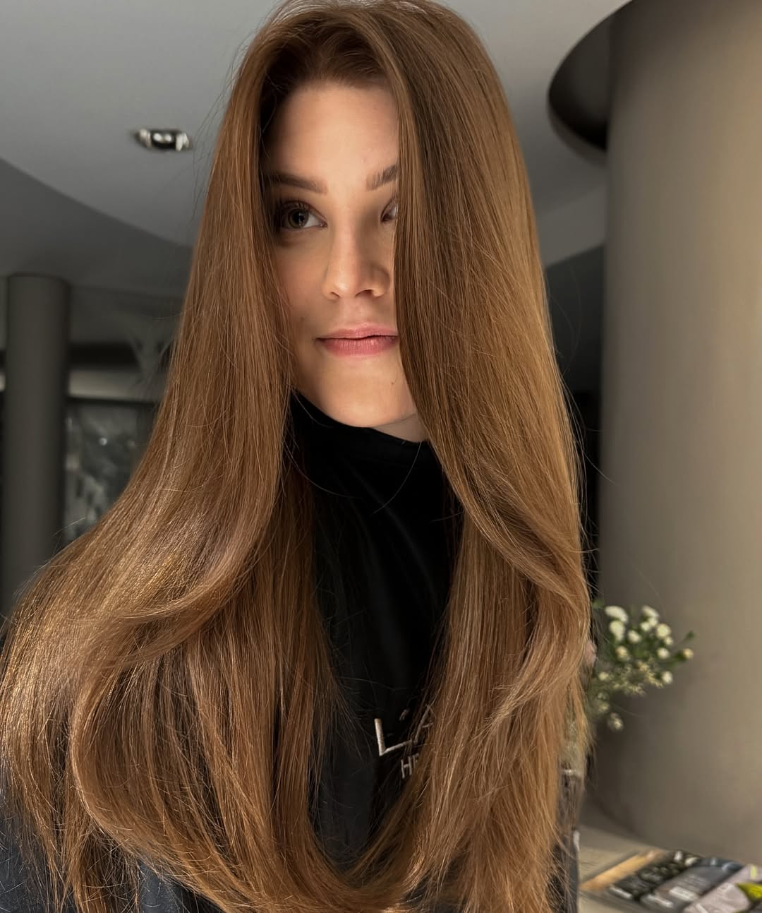 Glossy Chestnut Brown With Subtle Face Framing Layers