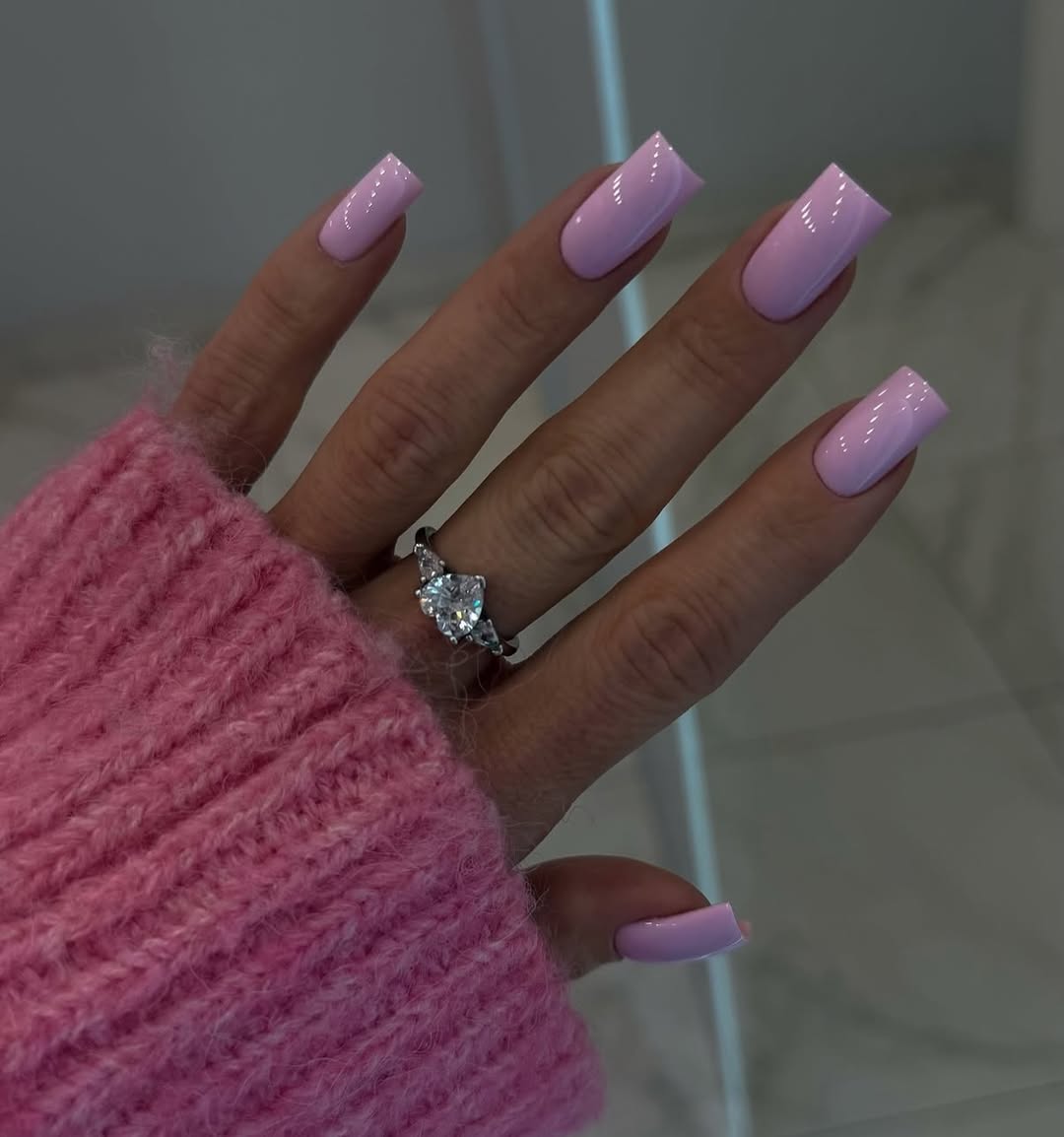 Glossy Lavender Solid Color Long Square Nails
