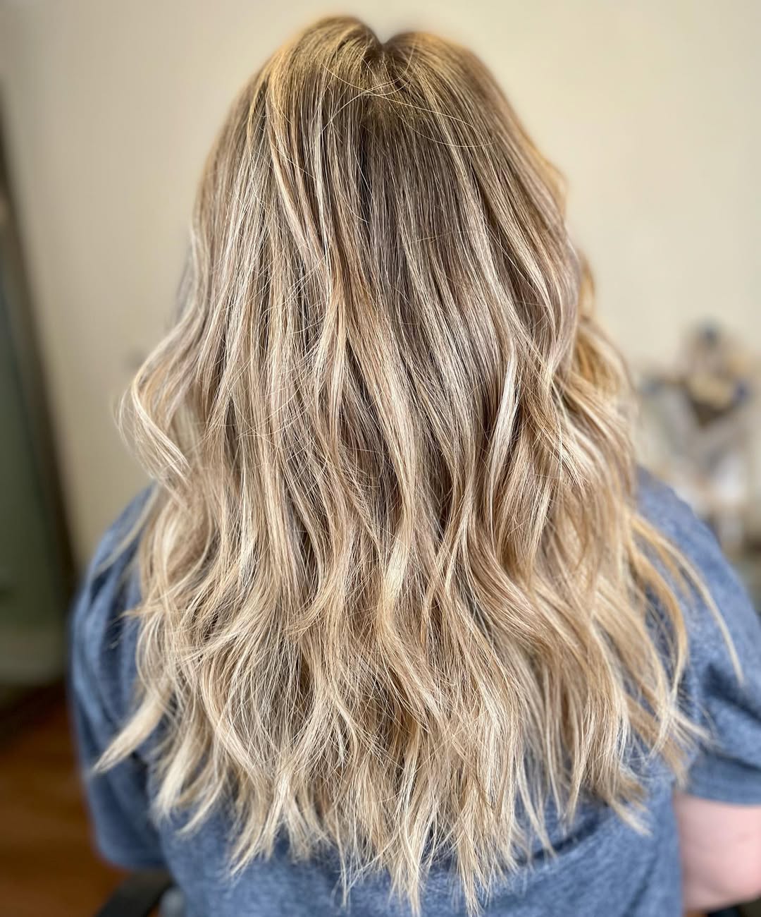 Golden Blonde Beach Waves With Shadow Root